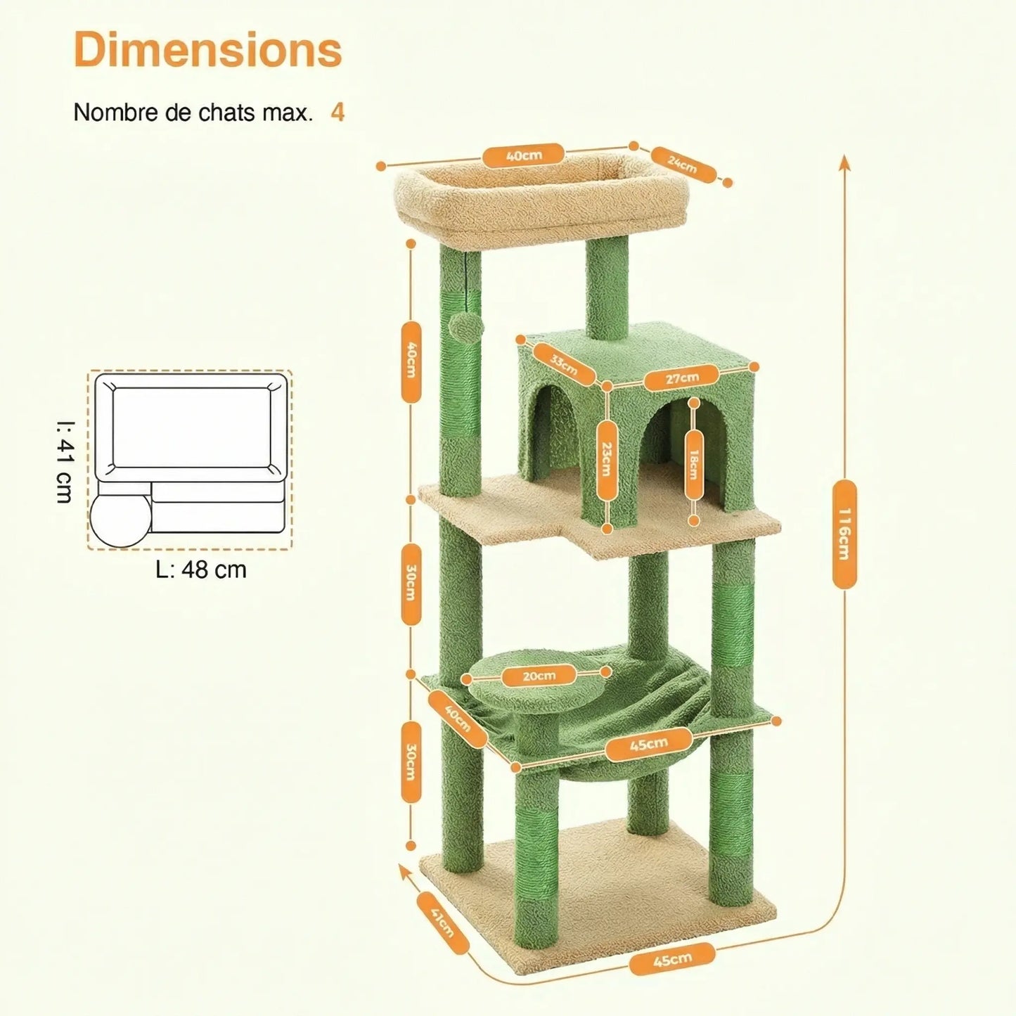 Arbre à Chat 116 cm – Hamac, Niche & Griffoirs, Stable