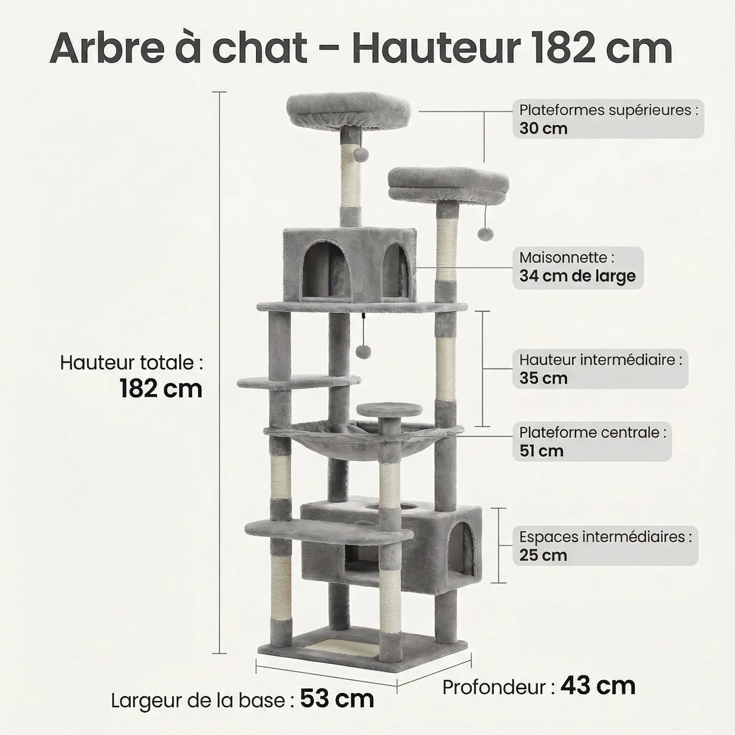 Arbre à Chat XXL Multi-Niveaux – Stable, 3 à 5 Chats, Poteaux en Sisal & Hamac