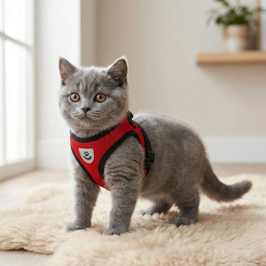 Harnais chat réglable et respirant + laisse offerte – Anti-fugue & confort