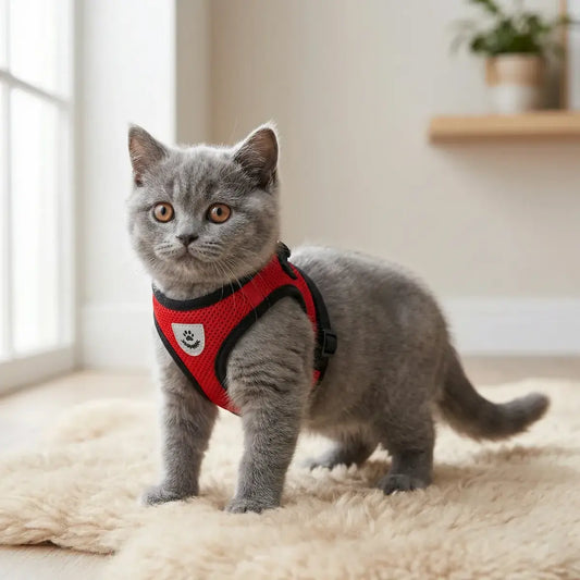 Harnais chat réglable et respirant + laisse offerte – Anti-fugue & confort
