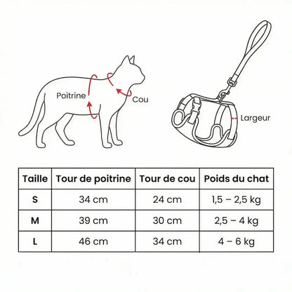 Harnais chat réglable et respirant + laisse offerte – Anti-fugue & confort