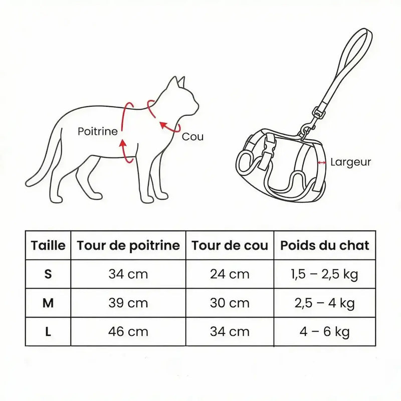 Harnais chat réglable et respirant + laisse offerte – Anti-fugue & confort