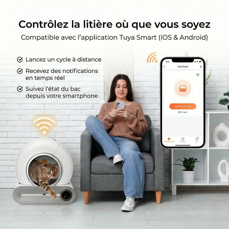 Litière Automatique Connectée – Auto Nettoyante & Silencieuse
