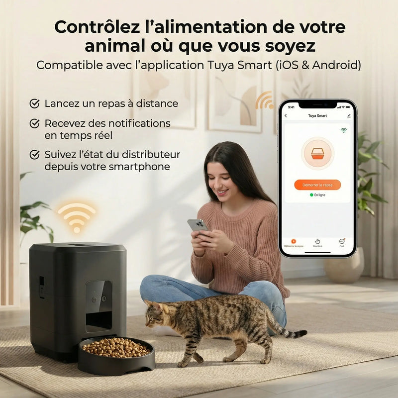 Distributeur Automatique de Croquettes pour Chat – WiFi & Portions Programmables