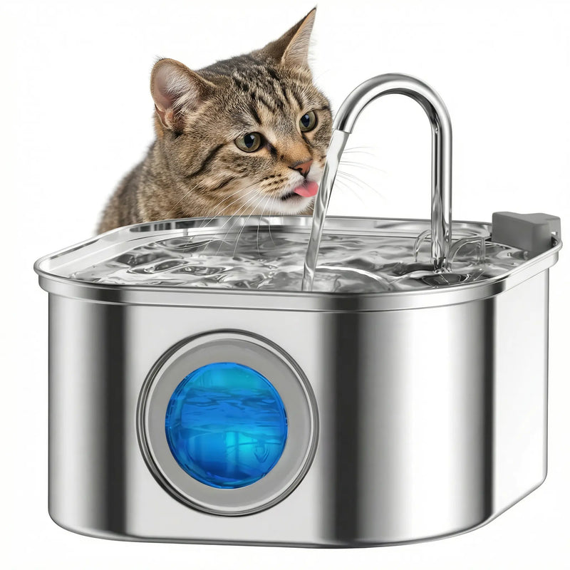 Fontaine à Eau Chat 3,2L en Inox – Ultra Silencieuse & Filtration Continue