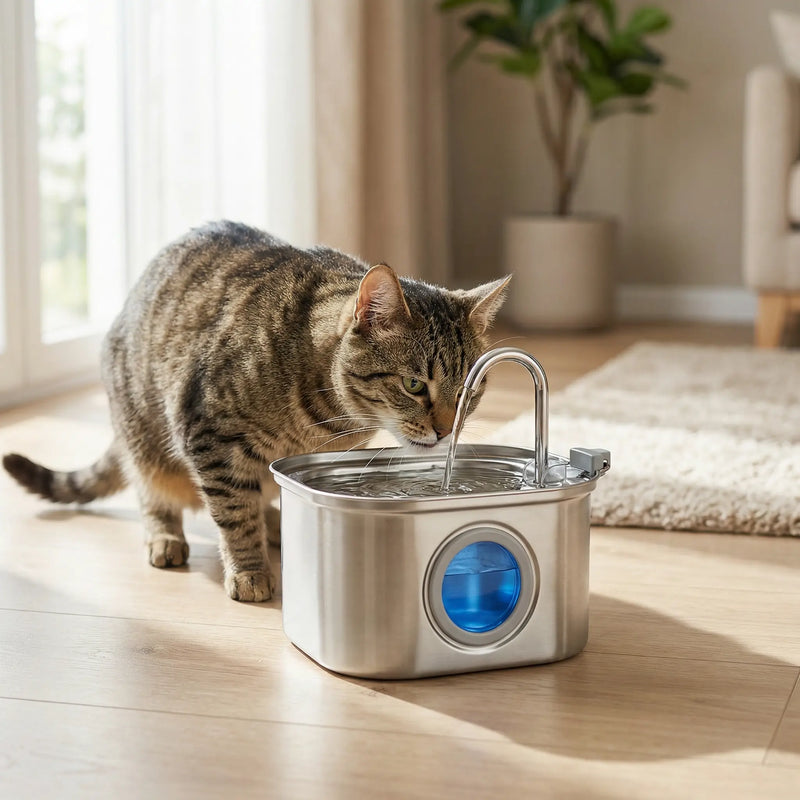 Fontaine à Eau Chat 3,2L en Inox – Ultra Silencieuse & Filtration Continue