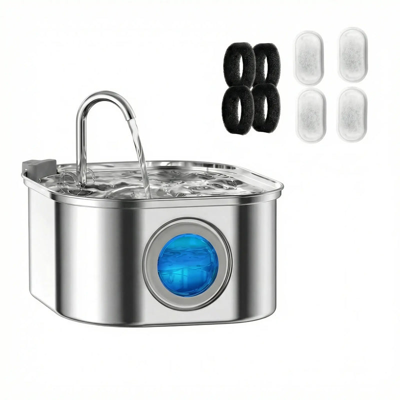 Fontaine à Eau Chat 3,2L en Inox – Ultra Silencieuse & Filtration Continue