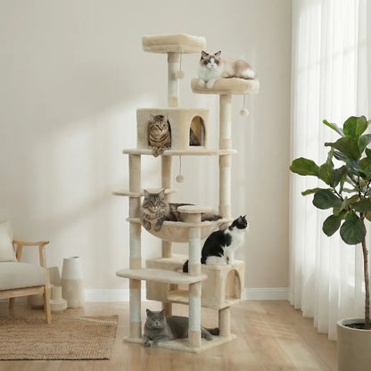 Arbre à Chat XXL Multi-Niveaux – Stable, 3 à 5 Chats, Poteaux en Sisal & Hamac
