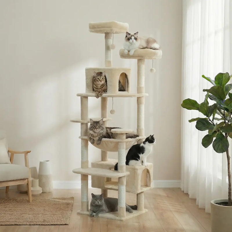Arbre à Chat XXL Multi-Niveaux – Stable, 3 à 5 Chats, Poteaux en Sisal & Hamac