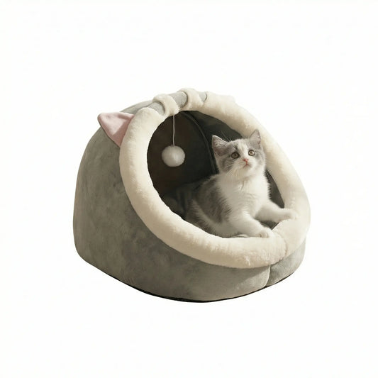 Lit Grotte Cocoon pour Chat – Panier Doux Semi-Fermé avec Coussin Amovible