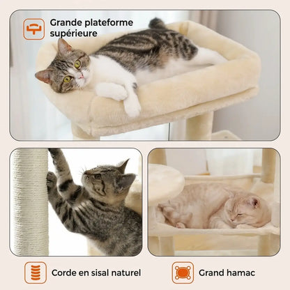 Arbre à Chat 143 cm XL – Stable avec Hamac & Niche (2 à 3 Chats)