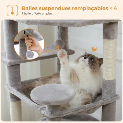 Arbre à Chat XXL Multi-Niveaux – Stable, 3 à 5 Chats, Poteaux en Sisal & Hamac