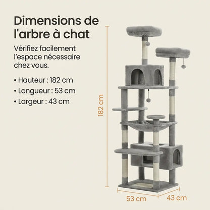 Arbre à Chat XXL Multi-Niveaux – Stable, 3 à 5 Chats, Poteaux en Sisal & Hamac