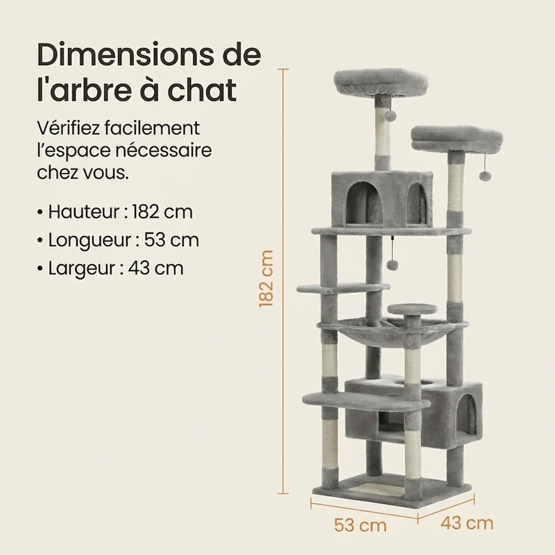 Arbre à Chat XXL Multi-Niveaux – Stable, 3 à 5 Chats, Poteaux en Sisal & Hamac